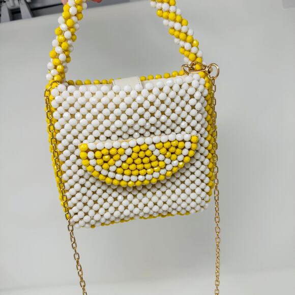 Bouffants & Broken Hearts Lemon Beaded Bag Yellow White Fruit Purse Retro Summer - Picture 11 of 13